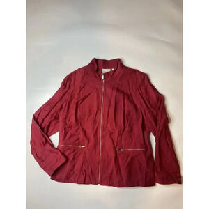 Chico's Womens Cape Jacket Size 2 US L Red Full Zip Lined Zipped Pockets